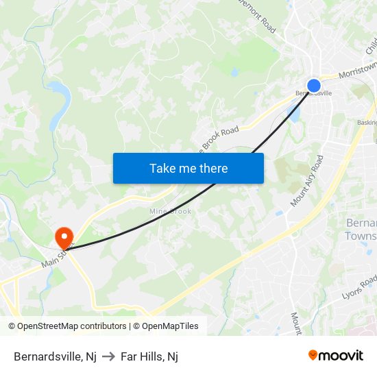 Bernardsville, Nj to Far Hills, Nj map