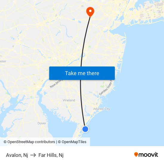 Avalon, Nj to Far Hills, Nj map