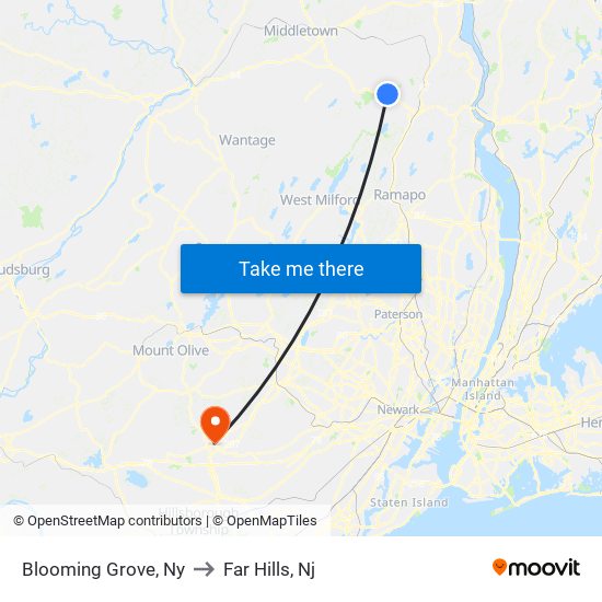 Blooming Grove, Ny to Far Hills, Nj map