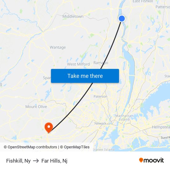 Fishkill, Ny to Far Hills, Nj map