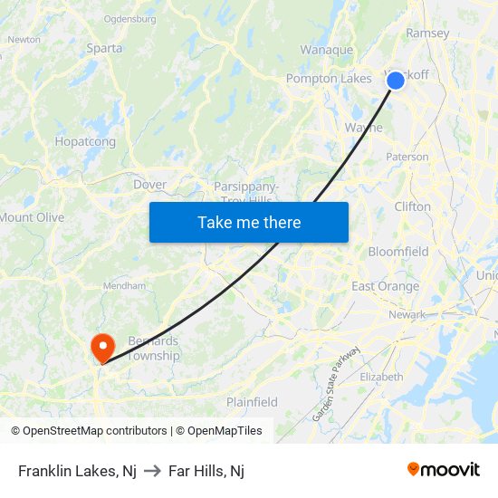 Franklin Lakes, Nj to Far Hills, Nj map