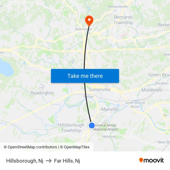 Hillsborough, Nj to Far Hills, Nj map