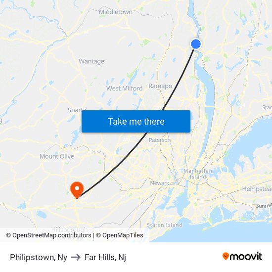 Philipstown, Ny to Far Hills, Nj map