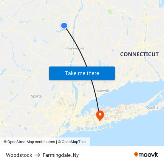 Woodstock to Farmingdale, Ny map