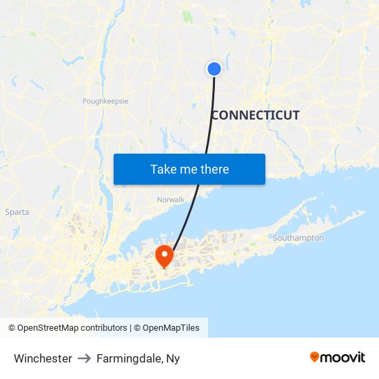 Winchester to Farmingdale, Ny map