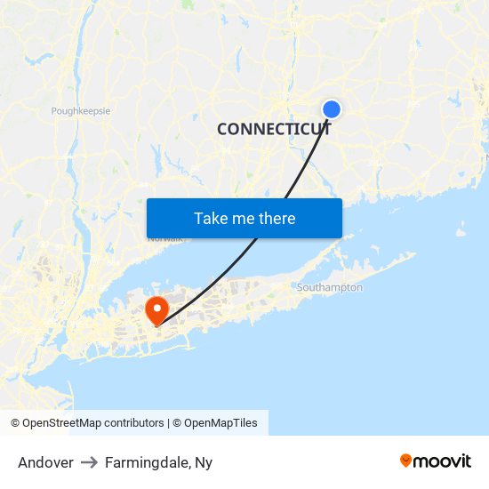 Andover to Farmingdale, Ny map