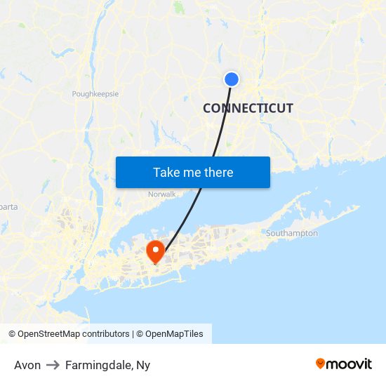 Avon to Farmingdale, Ny map