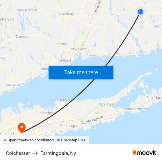 Colchester to Farmingdale, Ny map