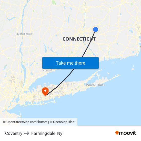 Coventry to Farmingdale, Ny map