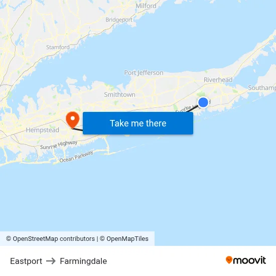 Eastport to Farmingdale map