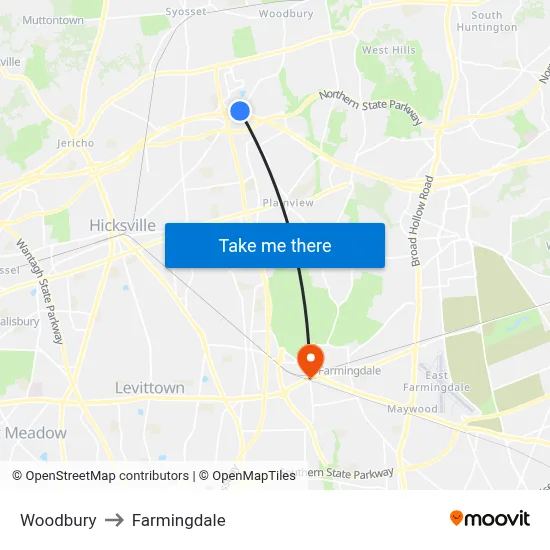 Woodbury to Farmingdale map