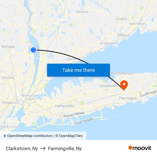 Clarkstown, Ny to Farmingville, Ny map