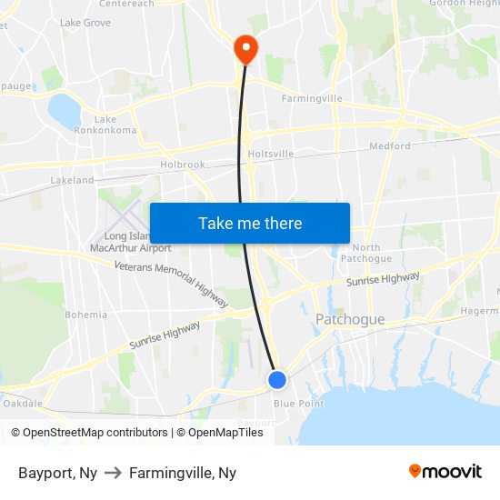 Bayport, Ny to Farmingville, Ny map