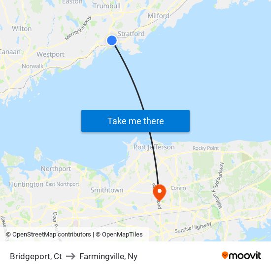 Bridgeport, Ct to Farmingville, Ny map