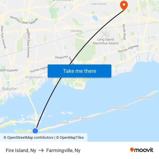 Fire Island, Ny to Farmingville, Ny map