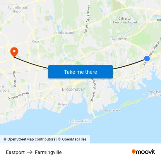 Eastport to Farmingville map