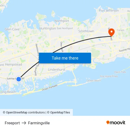 Freeport to Farmingville map