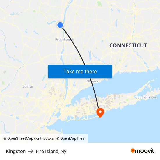 Kingston to Fire Island, Ny map