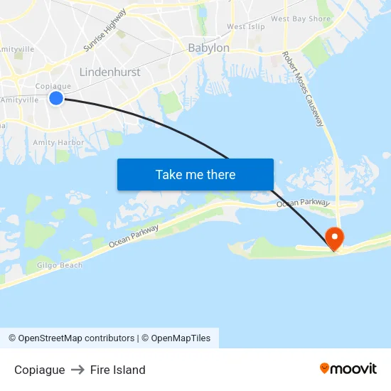 Copiague to Fire Island map