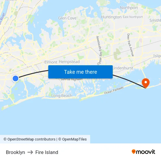 Brooklyn to Fire Island map