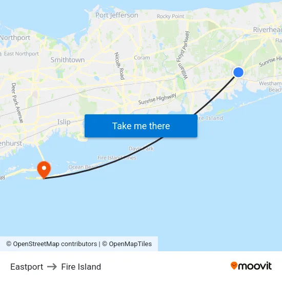 Eastport to Fire Island map