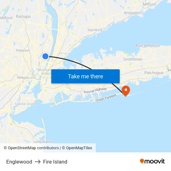 Englewood to Fire Island map