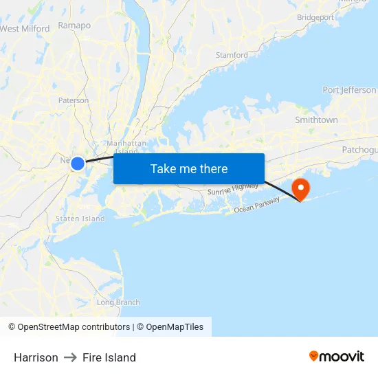 Harrison to Fire Island map