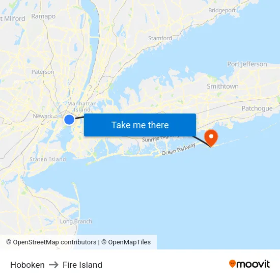 Hoboken to Fire Island map