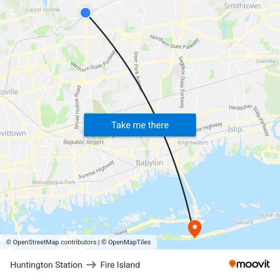 Huntington Station to Fire Island map