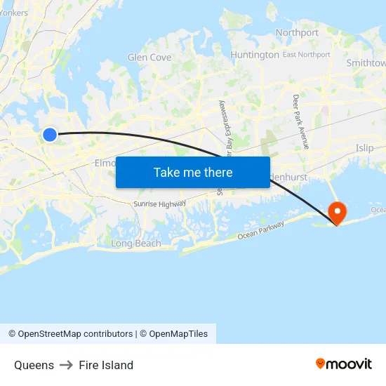 Queens to Fire Island map