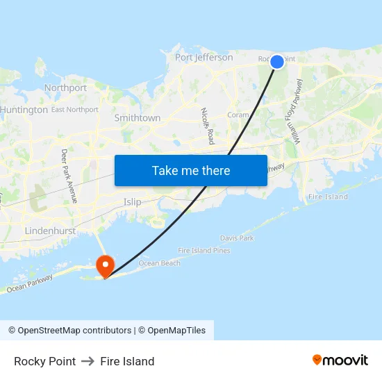 Rocky Point to Fire Island map