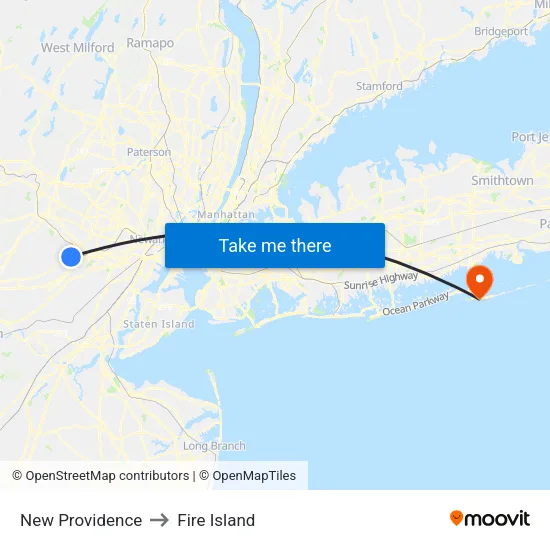 New Providence to Fire Island map