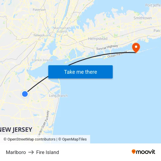 Marlboro to Fire Island map