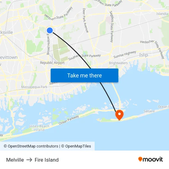 Melville to Fire Island map