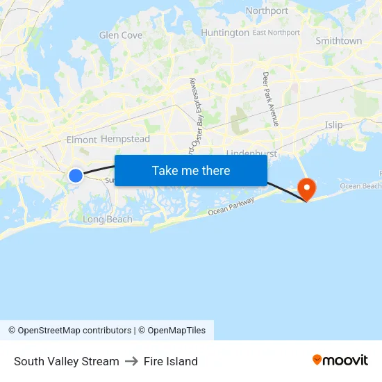 South Valley Stream to Fire Island map