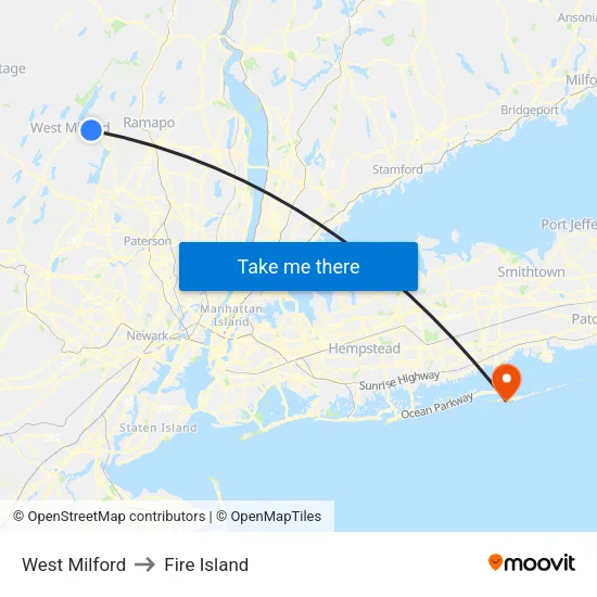West Milford to Fire Island map