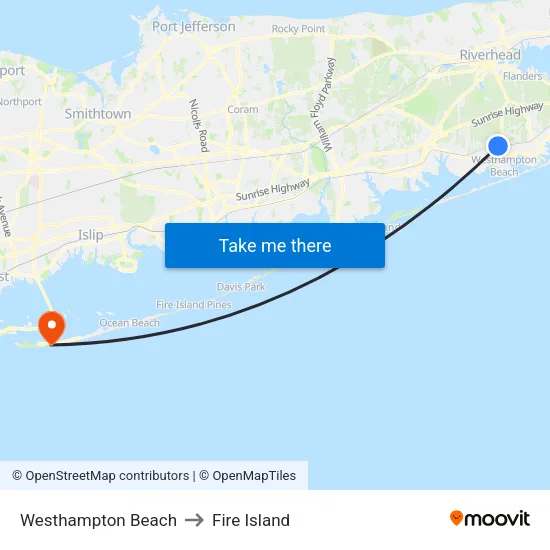 Westhampton Beach to Fire Island map