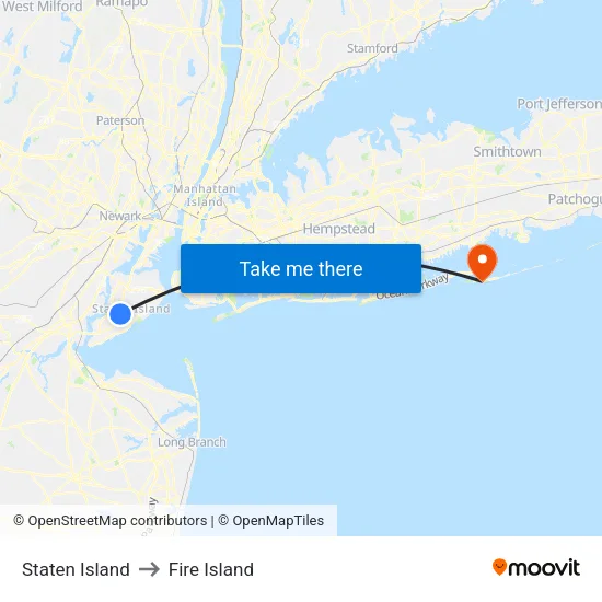 Staten Island to Fire Island map