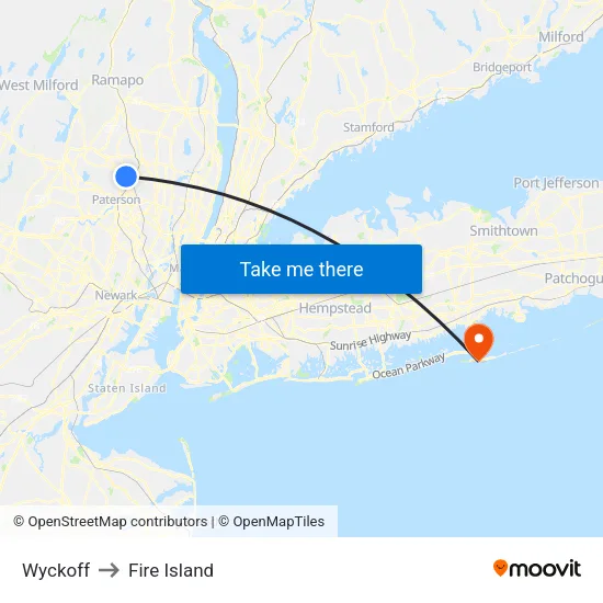 Wyckoff to Fire Island map