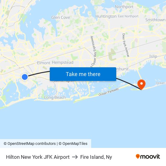 Hilton New York JFK Airport to Fire Island, Ny map