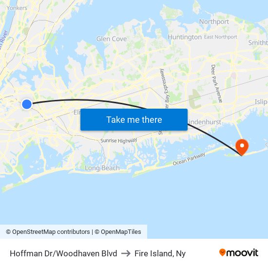 Hoffman Dr/Woodhaven Blvd to Fire Island, Ny map