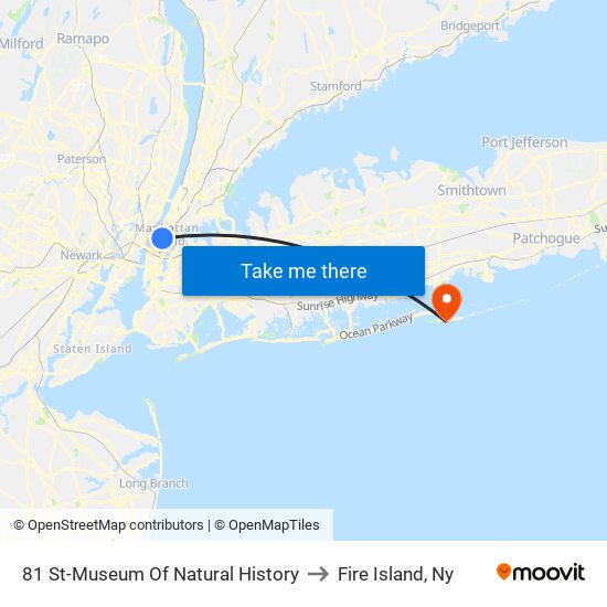 81 St-Museum Of Natural History to Fire Island, Ny map