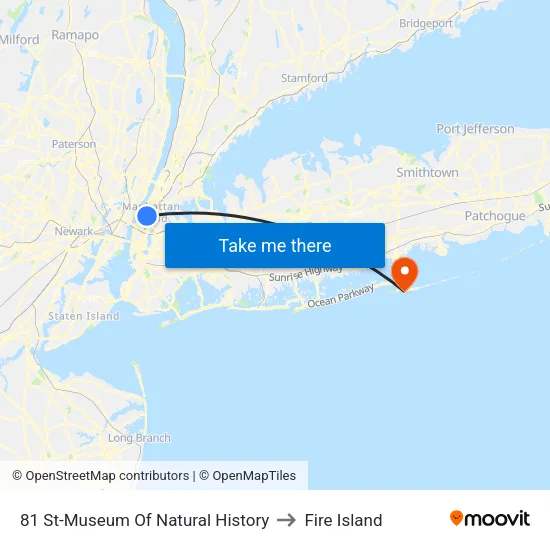 81 St-Museum Of Natural History to Fire Island map