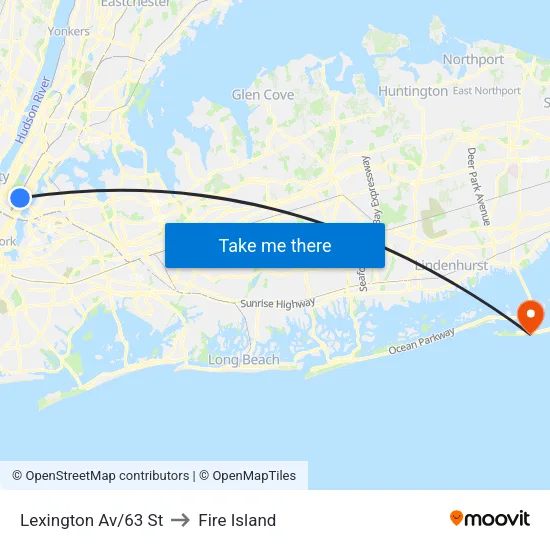 Lexington Av/63 St to Fire Island map