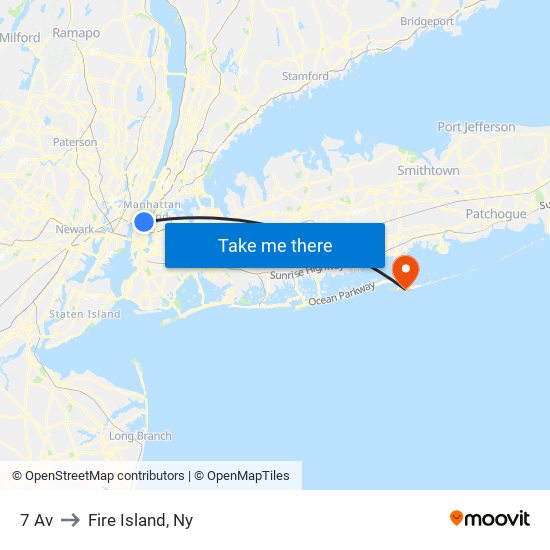 7 Av to Fire Island, Ny map