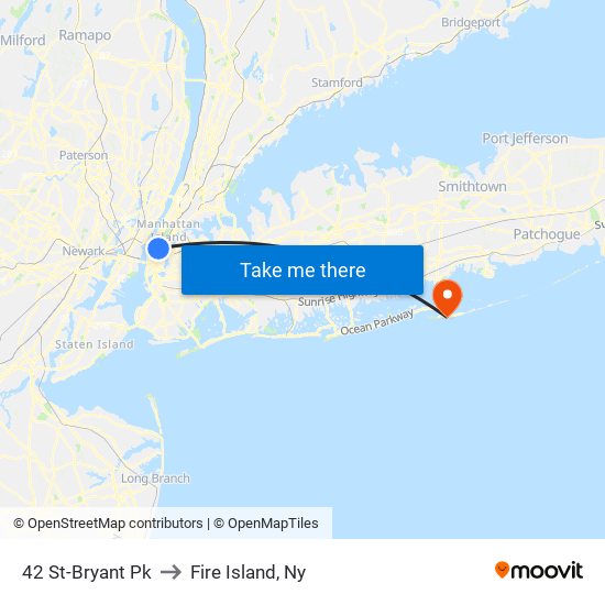 42 St-Bryant Pk to Fire Island, Ny map