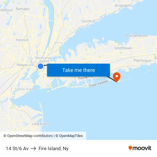 14 St/6 Av to Fire Island, Ny map