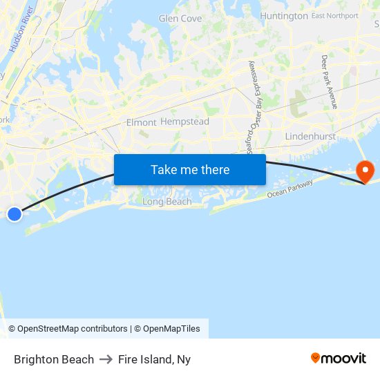 Brighton Beach to Fire Island, Ny map