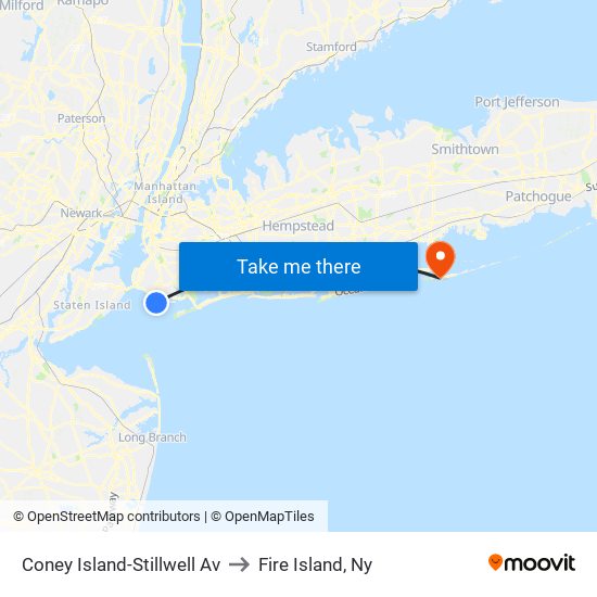 Coney Island-Stillwell Av to Fire Island, Ny map