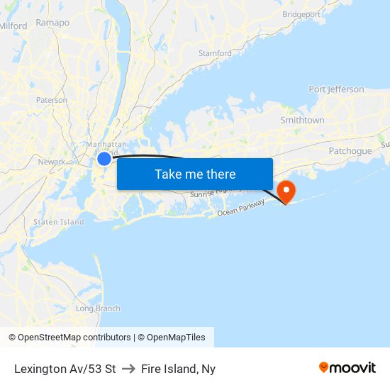 Lexington Av/53 St to Fire Island, Ny map